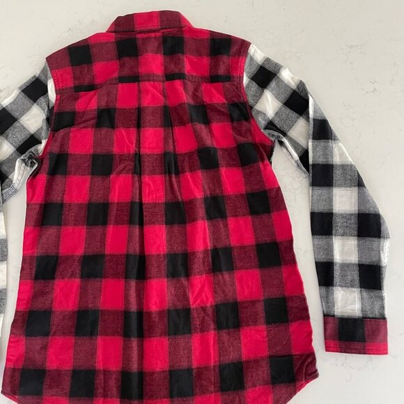 Eddie Bauer WR Stine's Mixed BF Flannel LS Button Down Shirt Blk Wht Red XS NWT - Picture 8 of 14